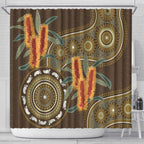 Australian Yellow Banksia Flowers Shower Curtain Aboriginal Dot Art