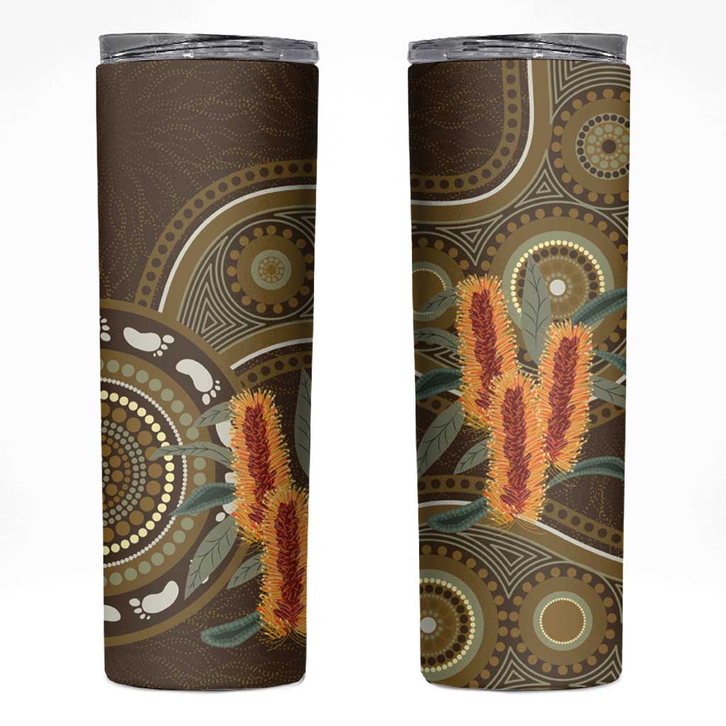 Australian Yellow Banksia Flowers Skinny Tumbler Aboriginal Dot Art