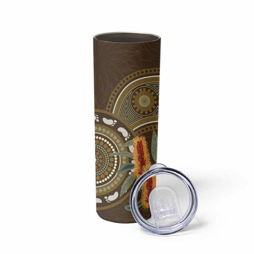 Australian Yellow Banksia Flowers Skinny Tumbler Aboriginal Dot Art