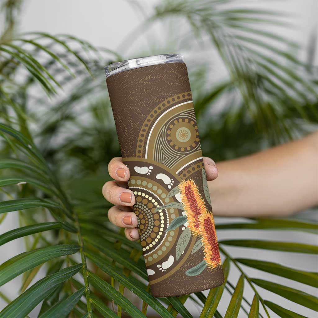 Australian Yellow Banksia Flowers Skinny Tumbler Aboriginal Dot Art