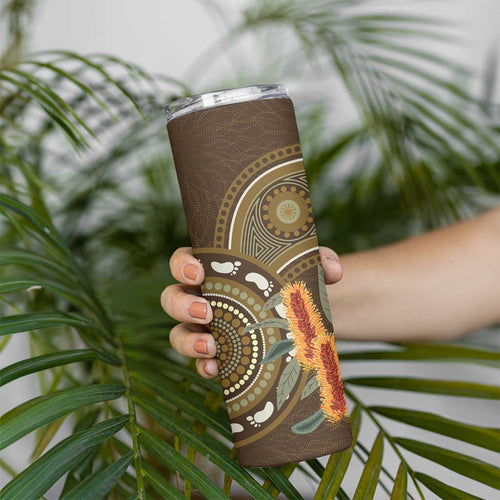 Australian Yellow Banksia Flowers Skinny Tumbler Aboriginal Dot Art