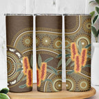 Australian Yellow Banksia Flowers Skinny Tumbler Aboriginal Dot Art