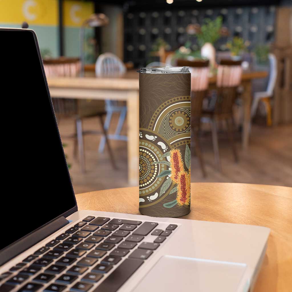 Australian Yellow Banksia Flowers Skinny Tumbler Aboriginal Dot Art