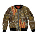 Australian Yellow Banksia Flowers Sleeve Zip Bomber Jacket Aboriginal Dot Art