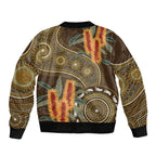 Australian Yellow Banksia Flowers Sleeve Zip Bomber Jacket Aboriginal Dot Art