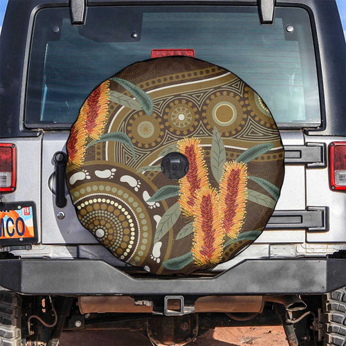 Australian Yellow Banksia Flowers Spare Tire Cover Aboriginal Dot Art