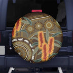 Australian Yellow Banksia Flowers Spare Tire Cover Aboriginal Dot Art