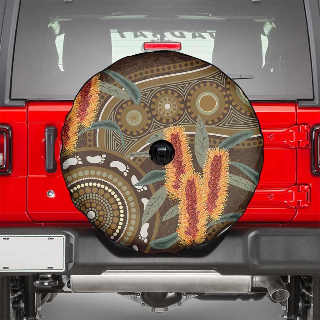 Australian Yellow Banksia Flowers Spare Tire Cover Aboriginal Dot Art