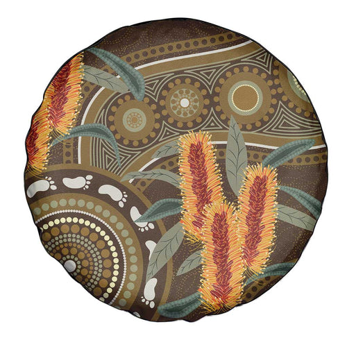 Australian Yellow Banksia Flowers Spare Tire Cover Aboriginal Dot Art