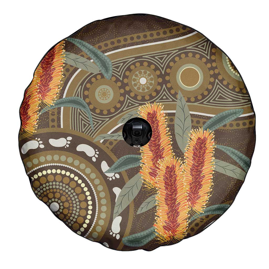 Australian Yellow Banksia Flowers Spare Tire Cover Aboriginal Dot Art