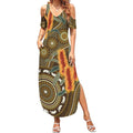 Australian Yellow Banksia Flowers Summer Maxi Dress Aboriginal Dot Art