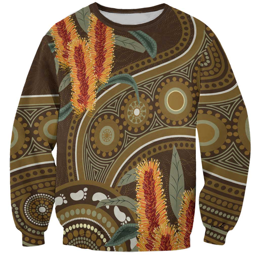 Australian Yellow Banksia Flowers Sweatshirt Aboriginal Dot Art