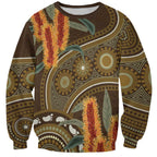 Australian Yellow Banksia Flowers Sweatshirt Aboriginal Dot Art