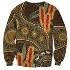 Australian Yellow Banksia Flowers Sweatshirt Aboriginal Dot Art