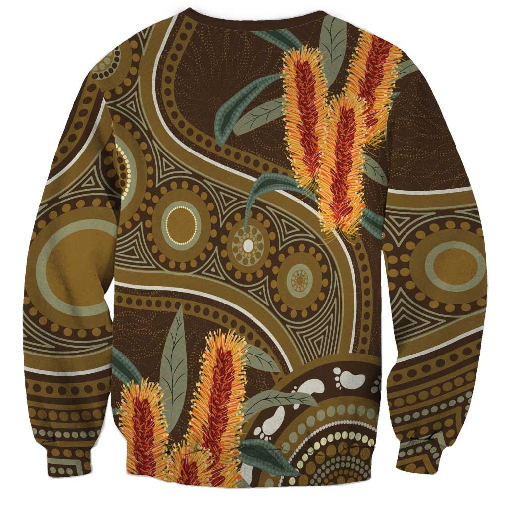 Australian Yellow Banksia Flowers Sweatshirt Aboriginal Dot Art