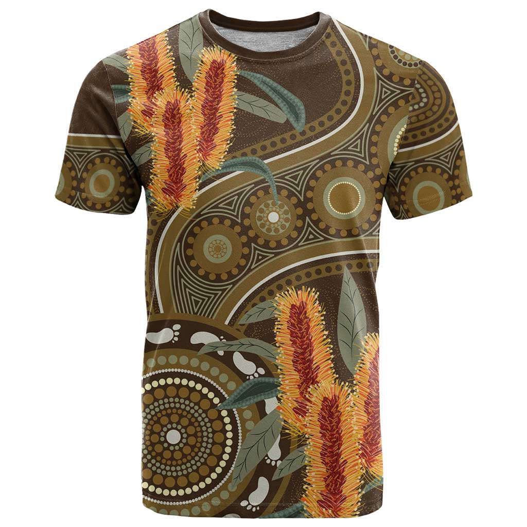 Australian Yellow Banksia Flowers T Shirt Aboriginal Dot Art