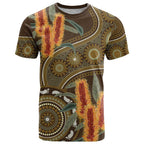 Australian Yellow Banksia Flowers T Shirt Aboriginal Dot Art
