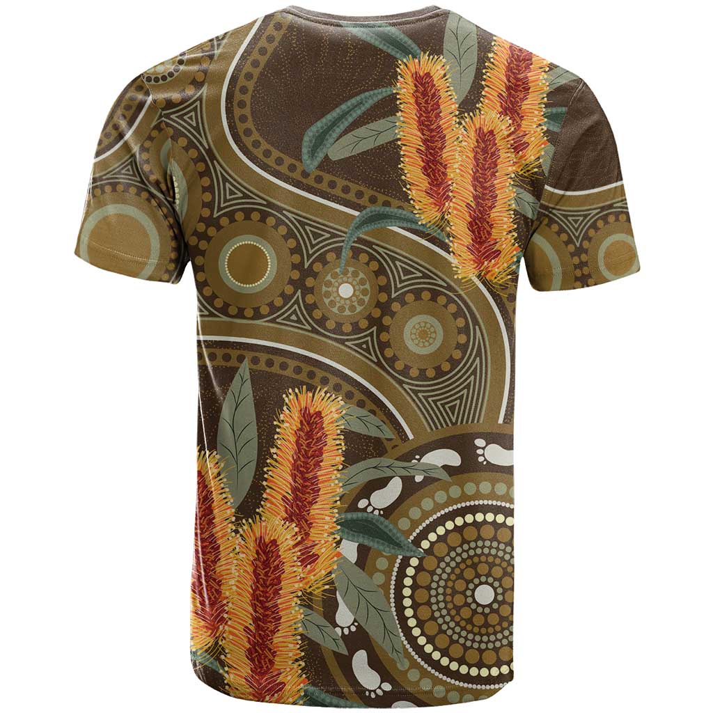 Australian Yellow Banksia Flowers T Shirt Aboriginal Dot Art