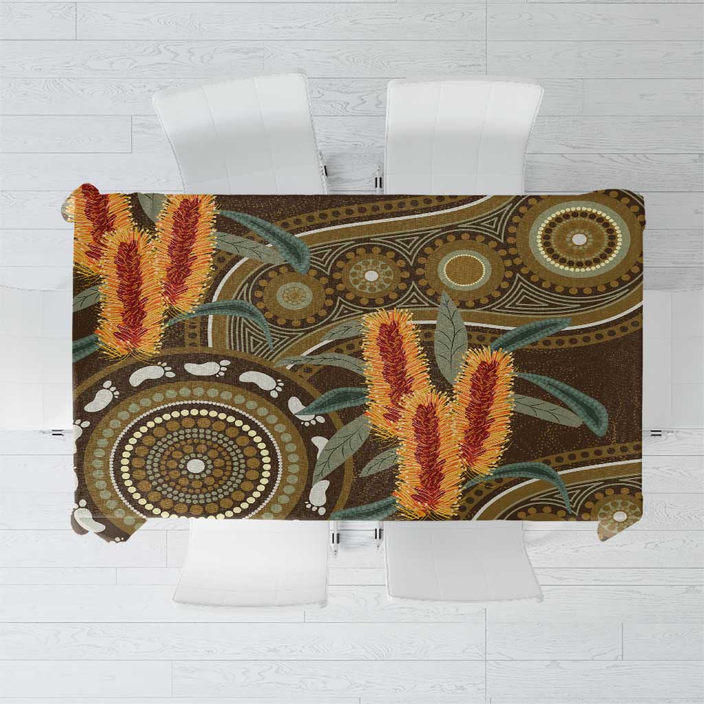 Australian Yellow Banksia Flowers Tablecloth Aboriginal Dot Art