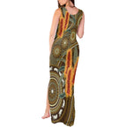 Australian Yellow Banksia Flowers Tank Maxi Dress Aboriginal Dot Art