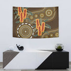 Australian Yellow Banksia Flowers Tapestry Aboriginal Dot Art