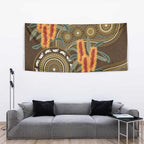 Australian Yellow Banksia Flowers Tapestry Aboriginal Dot Art