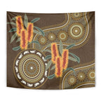 Australian Yellow Banksia Flowers Tapestry Aboriginal Dot Art
