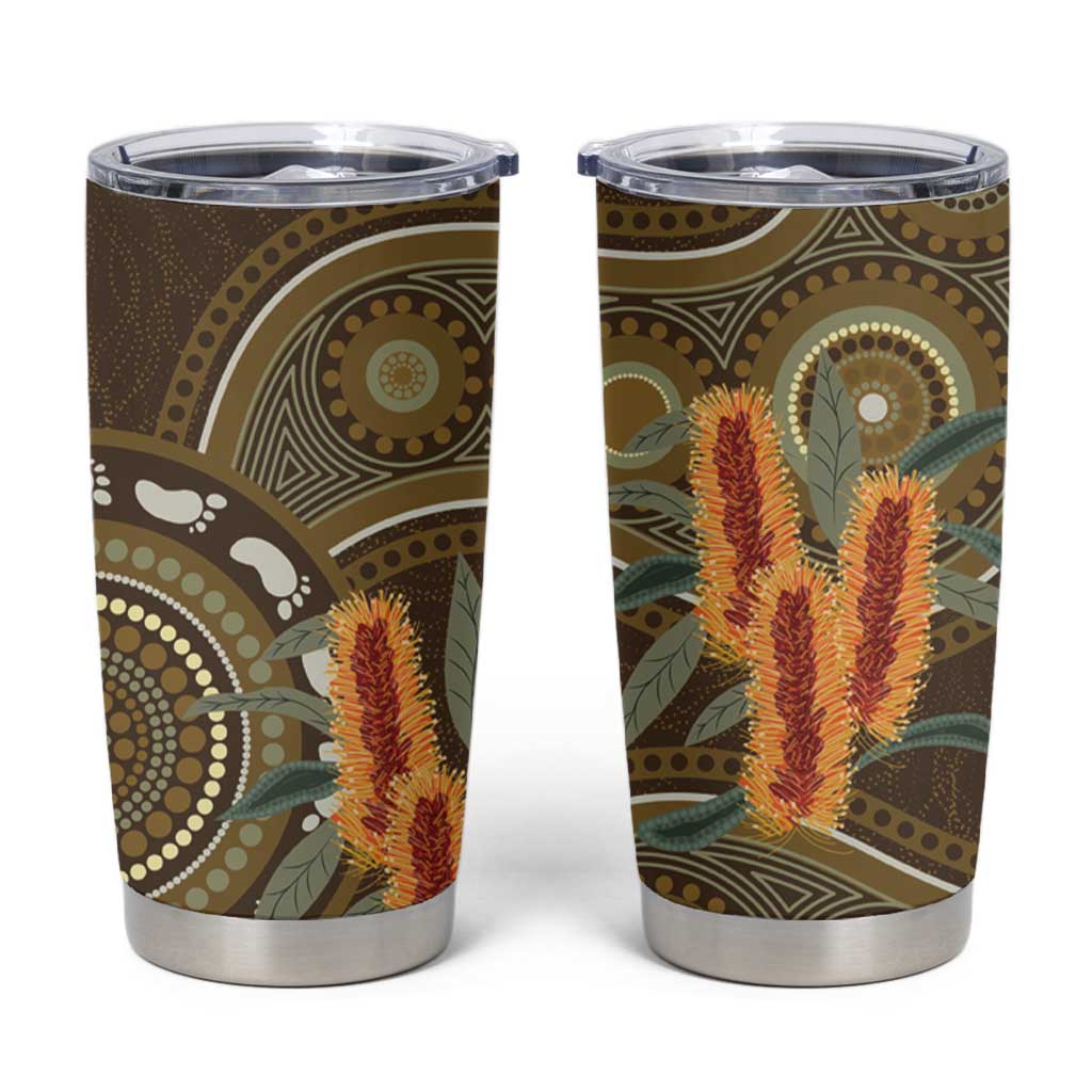 Australian Yellow Banksia Flowers Tumbler Cup Aboriginal Dot Art
