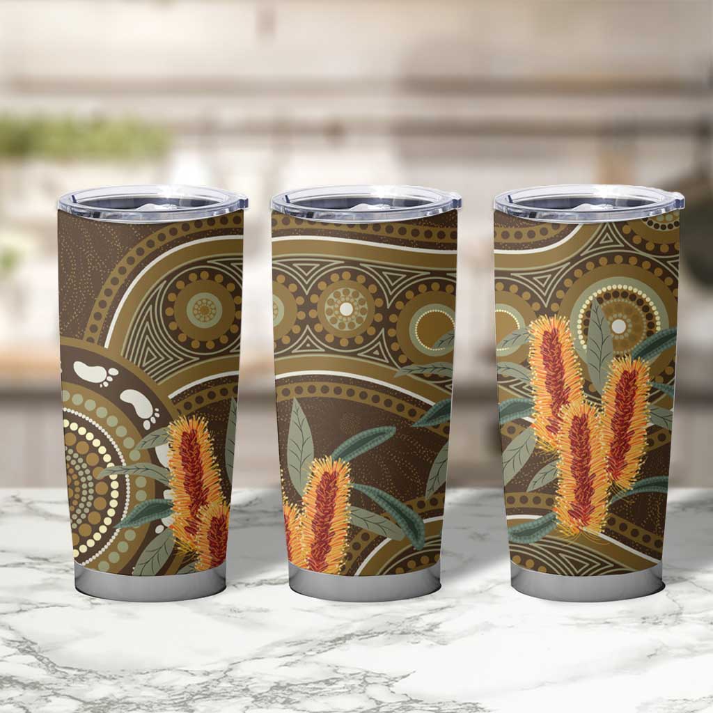 Australian Yellow Banksia Flowers Tumbler Cup Aboriginal Dot Art
