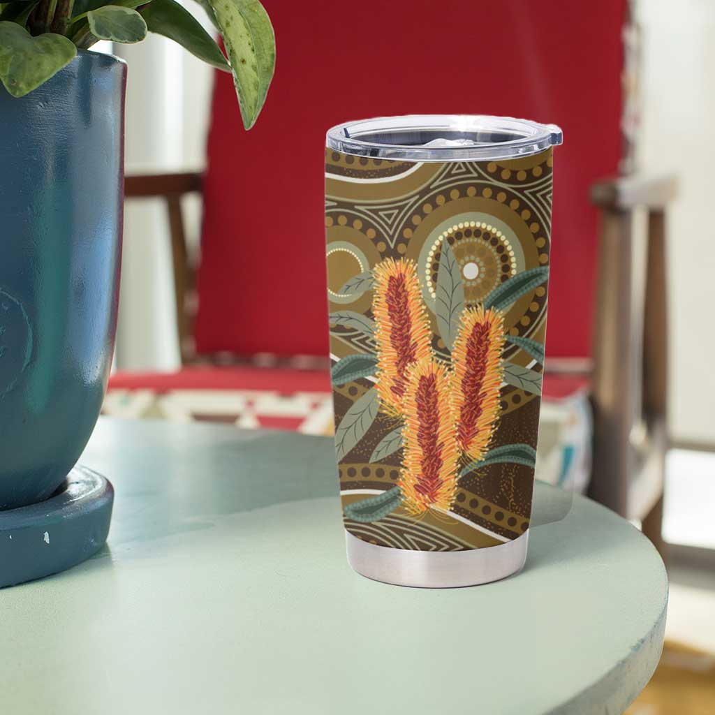 Australian Yellow Banksia Flowers Tumbler Cup Aboriginal Dot Art