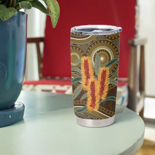 Australian Yellow Banksia Flowers Tumbler Cup Aboriginal Dot Art