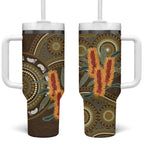 Australian Yellow Banksia Flowers Tumbler With Handle Aboriginal Dot Art