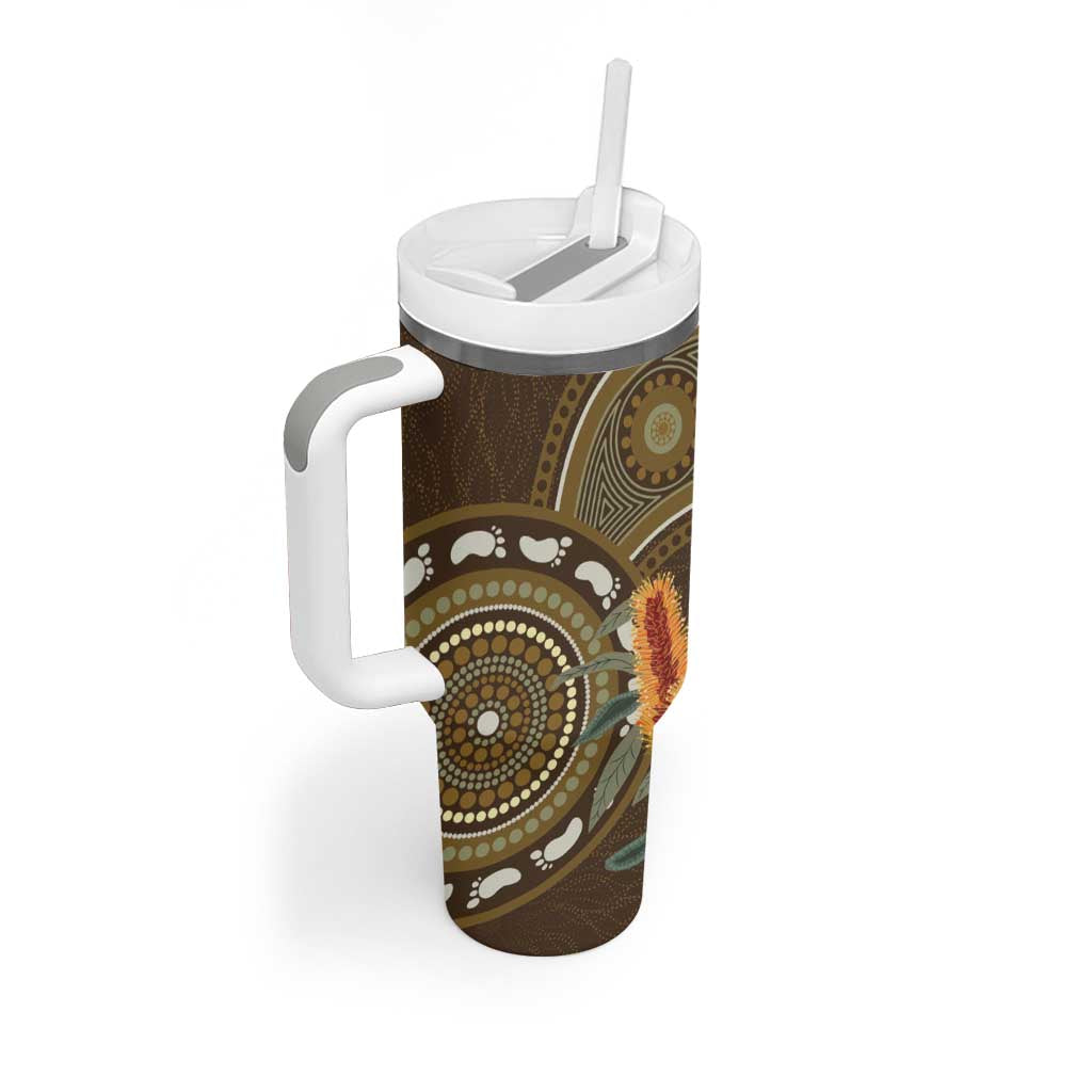 Australian Yellow Banksia Flowers Tumbler With Handle Aboriginal Dot Art