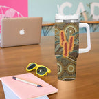 Australian Yellow Banksia Flowers Tumbler With Handle Aboriginal Dot Art