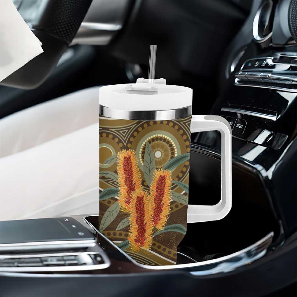 Australian Yellow Banksia Flowers Tumbler With Handle Aboriginal Dot Art