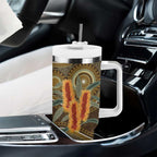 Australian Yellow Banksia Flowers Tumbler With Handle Aboriginal Dot Art