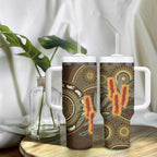 Australian Yellow Banksia Flowers Tumbler With Handle Aboriginal Dot Art