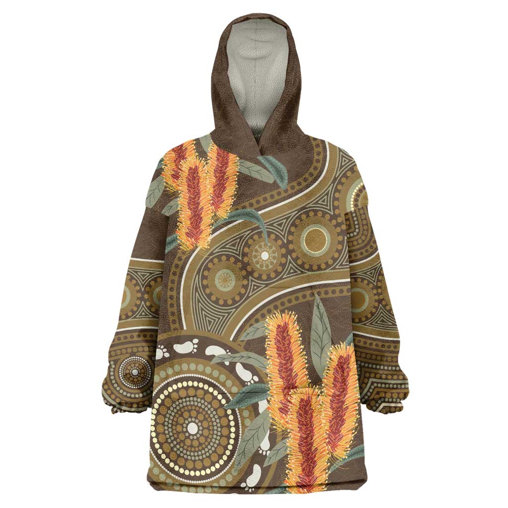 Australian Yellow Banksia Flowers Wearable Blanket Hoodie Aboriginal Dot Art