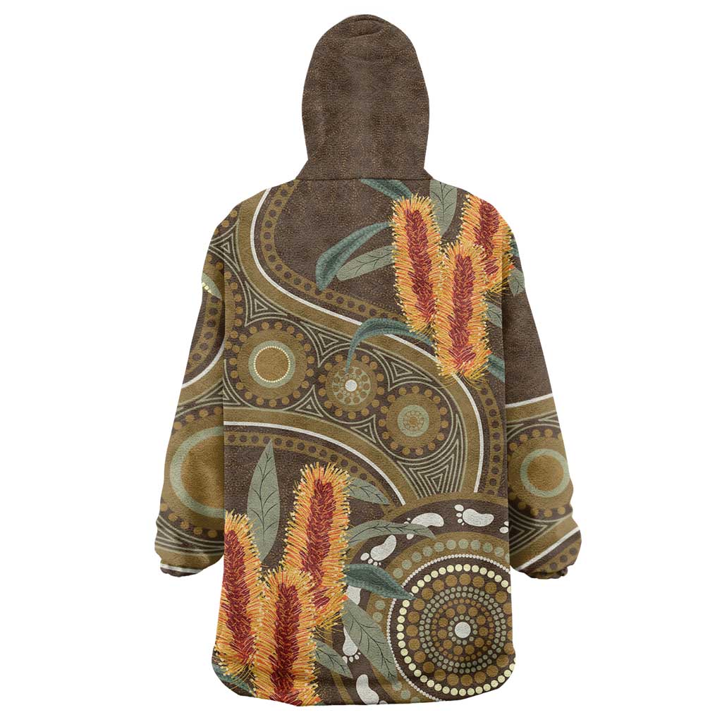 Australian Yellow Banksia Flowers Wearable Blanket Hoodie Aboriginal Dot Art