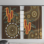 Australian Yellow Banksia Flowers Window Curtain Aboriginal Dot Art