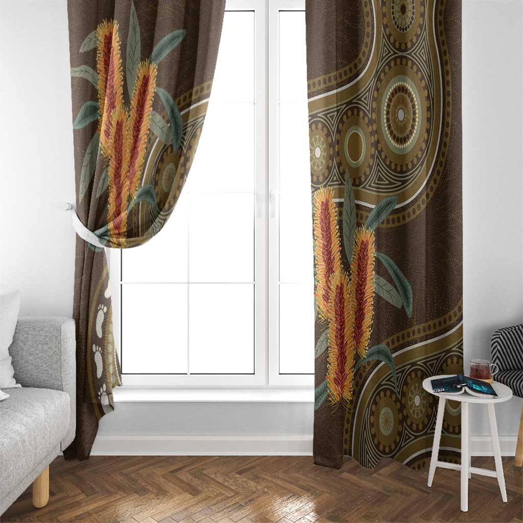 Australian Yellow Banksia Flowers Window Curtain Aboriginal Dot Art