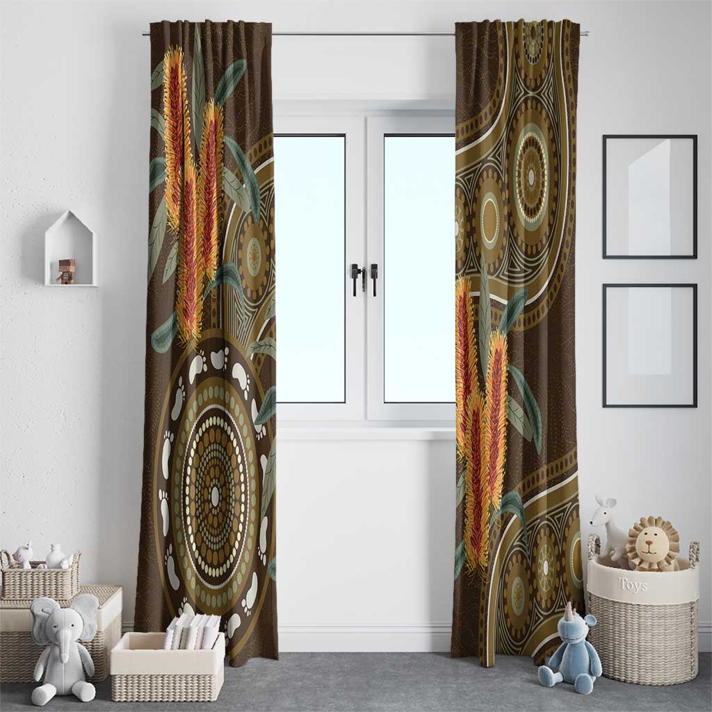 Australian Yellow Banksia Flowers Window Curtain Aboriginal Dot Art