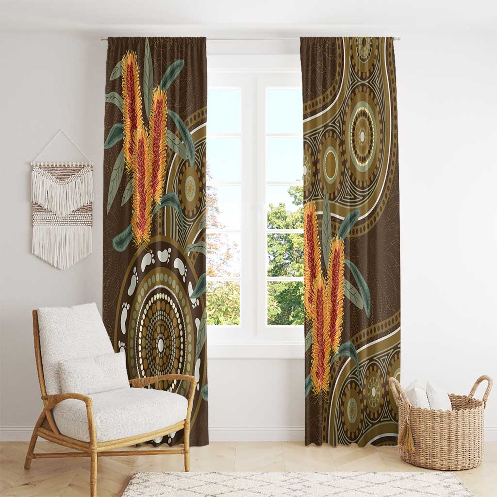 Australian Yellow Banksia Flowers Window Curtain Aboriginal Dot Art