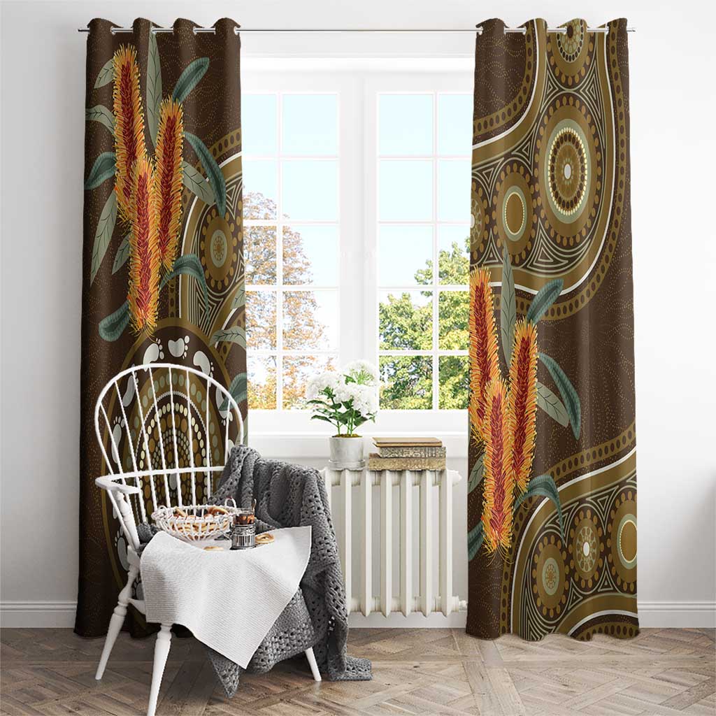 Australian Yellow Banksia Flowers Window Curtain Aboriginal Dot Art