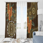 Australian Yellow Banksia Flowers Window Curtain Aboriginal Dot Art