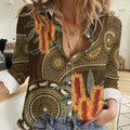 Australian Yellow Banksia Flowers Women Casual Shirt Aboriginal Dot Art