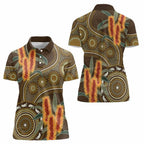 Australian Yellow Banksia Flowers Women Polo Shirt Aboriginal Dot Art