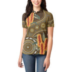 Australian Yellow Banksia Flowers Women Polo Shirt Aboriginal Dot Art
