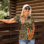 Australian Yellow Banksia Flowers Women Polo Shirt Aboriginal Dot Art