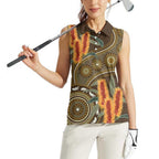 Australian Yellow Banksia Flowers Women Sleeveless Polo Shirt Aboriginal Dot Art